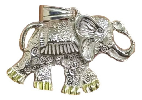 Dije Grande Macizo Elefante Plata 925 Y Oro  