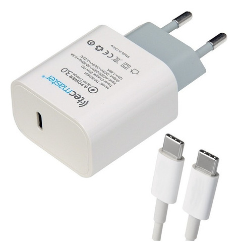 Cargador Usb C Con Cable Usb C 20w Certificación Sec Color Blanco