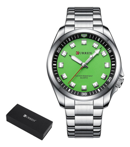 Relojes de cuarzo luminosos actuales para hombre, color de fondo verde plateado