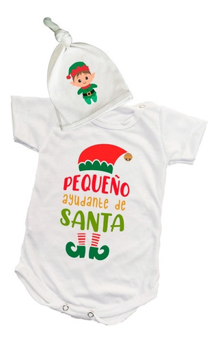 Body Bebé Ayudante De Santa +gorrito Duende Navidad C/nombre