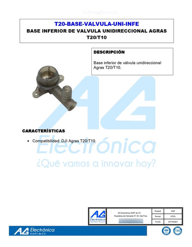 Base Inferior Valvula Unidireccional Agrast20 Yc.sj.ws002441