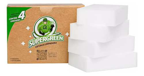 Esponja Mágica Limpadora Supergreen - 4 Unidades - Akora