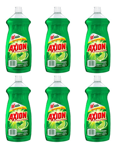 6pz  Axion Lavatrastes Limón Líquido En Botella 900 ml