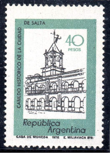 Argentina 1977. 40p Cabildo De Salta Frente Neutro Dorso Flu