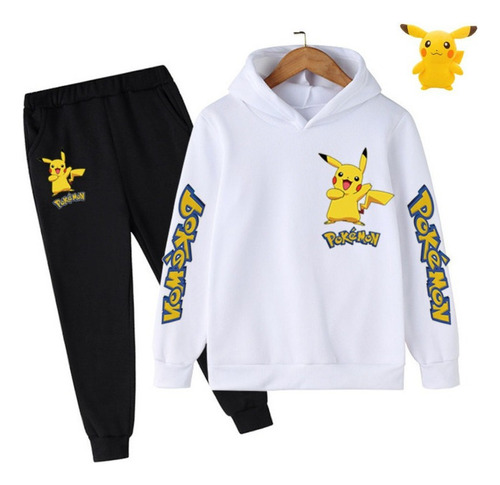 Conjunto De Sudadera Con Capucha Para Niños Anime Pikachu +