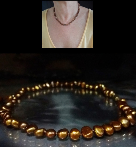 Imagem 1 de 5 de Pedras - Colar Perolas (douradas/chocolate), Ouro, Cód94c100