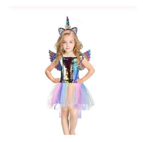 Fantasia Unicórnio Vestido Infantil Luxo Tiara Asa Tematico
