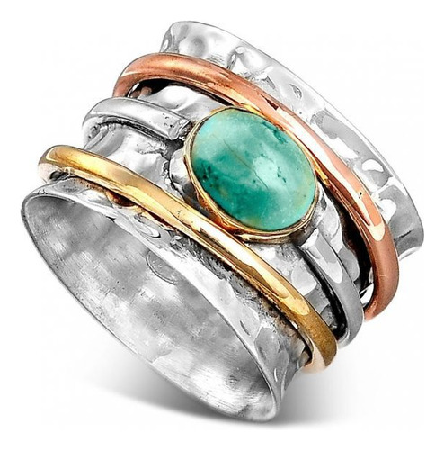 Anillo Vintage Esmeralda Verde Tres Colores Para Boda