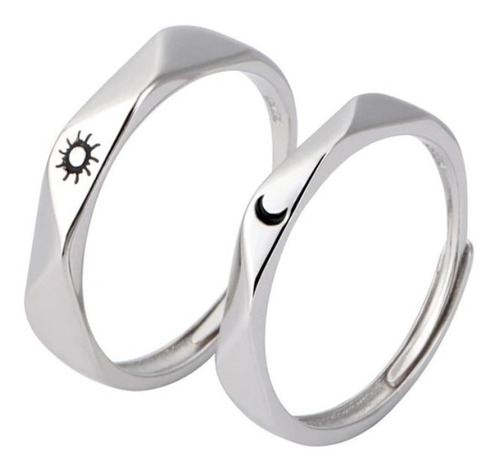 Set De Anillos Unisex Plata 925 Ajustables, Para Pareja