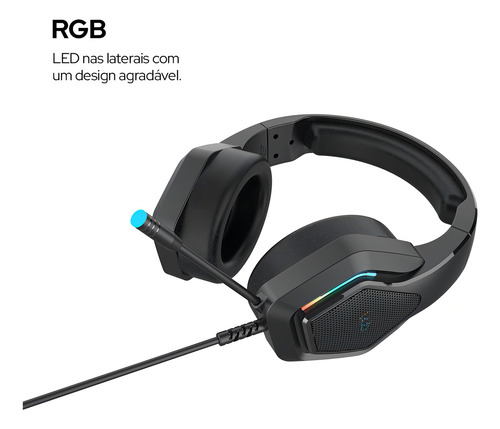 WB Headset Lux Gamer Over-ear Rainbow Led Cor Preto