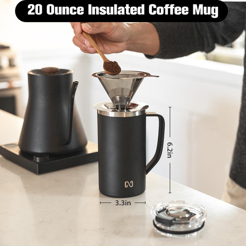 Taza De Café Aislada De Nayad Con Tapa Y Manejo De 20 Oz De