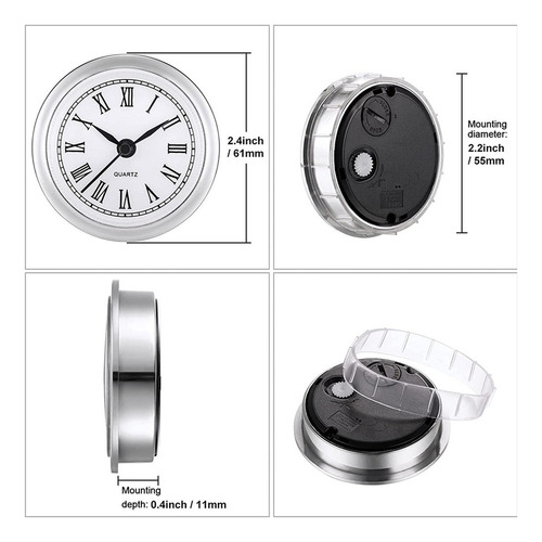 L Round Quartz Clock Insert, Argent Argent