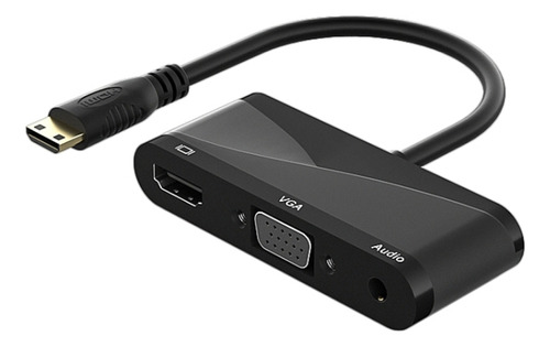 Convertidor De Audio H114 Mini Hdmi A Hdmi + Vga + 3.5 Negro