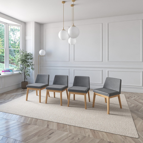 Juego De Comedor Lisboa De Madera Con 4 Sillas Tapizadas Diseño De La Tela De Las Sillas Gris Oscuro - Roble