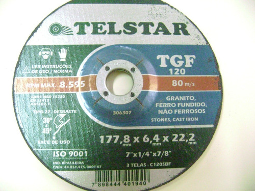 Disco Desbaste Granito 7 Polegadas Telstar Grao 120