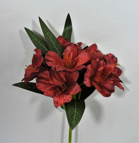Kit C/2 Buquês Astromélia Flor Vermelha Artificial Alstromeria Galho 48 Cm  7 Flores | Parcelamento sem juros