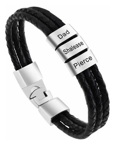 Regalo para el Día del Padre con nombre personalizado, pulsera Tr Color Silver Beads_7 cm_21 cm