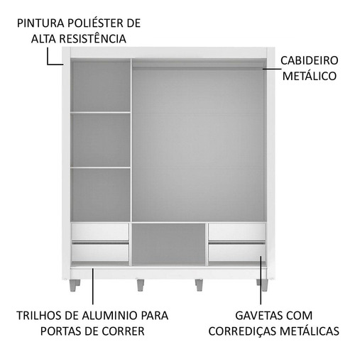 Ropero Closet Madesa Lyon Plus 3 Puertas Con Espejo Pies B Color Blanco