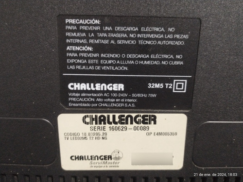 Televisor Challenger De 32 , Para Repuesto Pantalla Dañada .