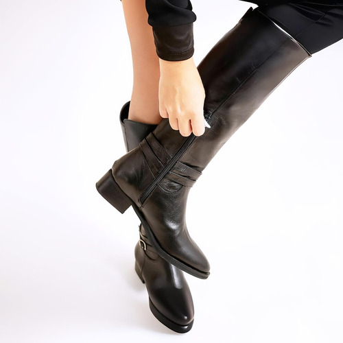 Bota Class Estilo Montar Clasica Caña Larga Cuero Negro