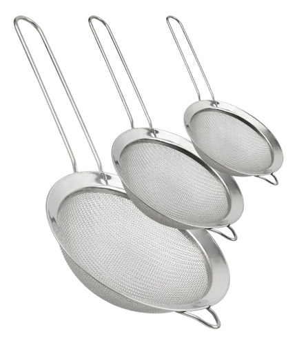Jogo 3 Peneiras Aço Inox Luxo Pmg Utensílios De Cozinha Kit