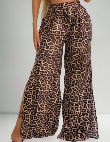 Calça Pantalona Fenda Plus Size Duna Com Elastico Na Cintura