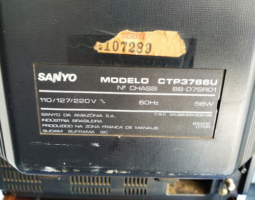 Tv 14 Polegadas Sanyo Preta Liga 110/220w Antiga Veja Fotos
