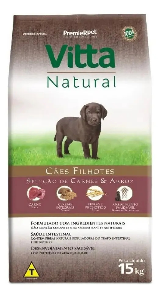 Ração Seca Vitta Natural Filhotes Carne Arroz 15kg Cães