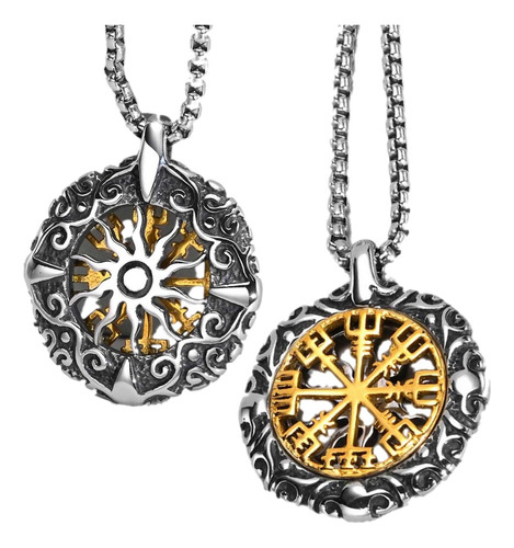 Collar Cadena Sol Vikingo Amuleto Vegvisir Acero Inoxidable