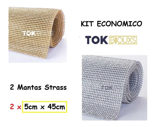 Kit 2 Manta Strass - Dourado / Prata - 5x45 Cm - Promoção !