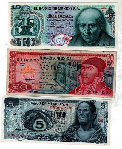 Billetes Antiguos México De Los 1970         S8
