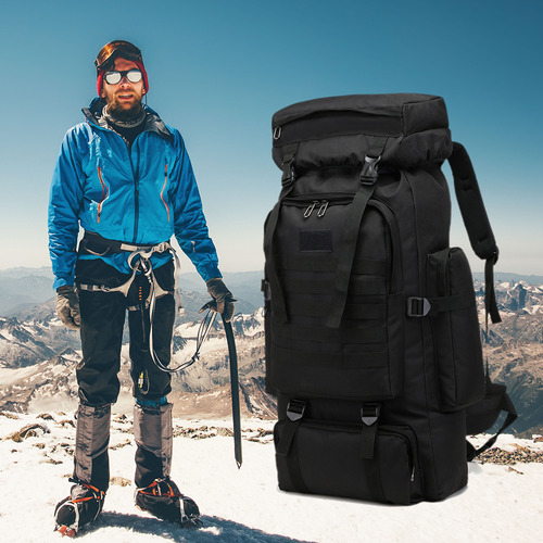 Mochila De 80 Litros, Bolsa Para Acampar Al Aire Libre Color Army Black Diseño De La Tela Liso