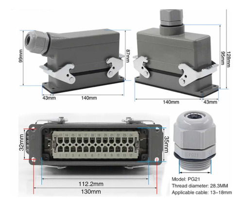Conector Industrial Ciset 24 Polos 16 Amp Kit Macho Hembra