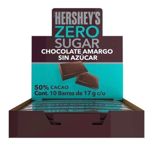 Chocolate Sin Azúcar Hershey's. 50% Cacao. Caja 10 Barras