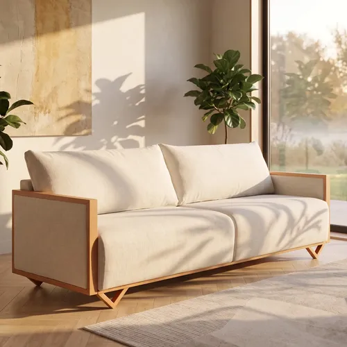 Sofá Living Fixo Pulse 1,9m Molas Bonnel Espuma D28 - Bege Bege