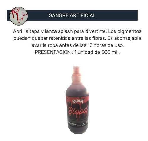 Imagen 2 de 10 de Sangre Artificial Splash 500 Ml Maquillaje Halloween