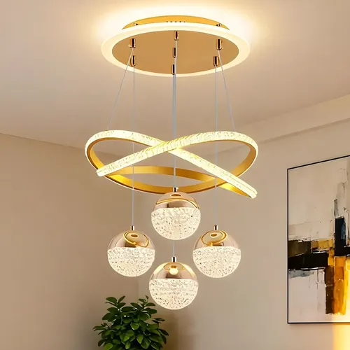 Lustre Sala De Jantar Lustre Pendente Cozinha Luxo Moderno 127/220v Dourado Modo De Três Cores Luz Ocular Protegida.
