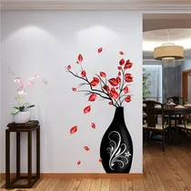 Comprar Vinilos Decorativos De Jarrón Negro Con Flores Secas Para Pa