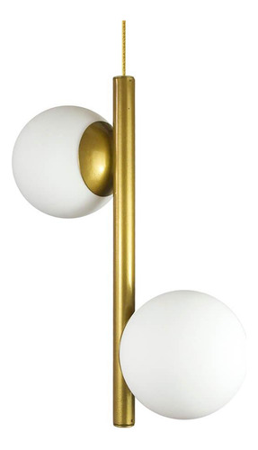 Lustre Pendente Figo Ouro - 2 Globos Esfera De Vidro Branco