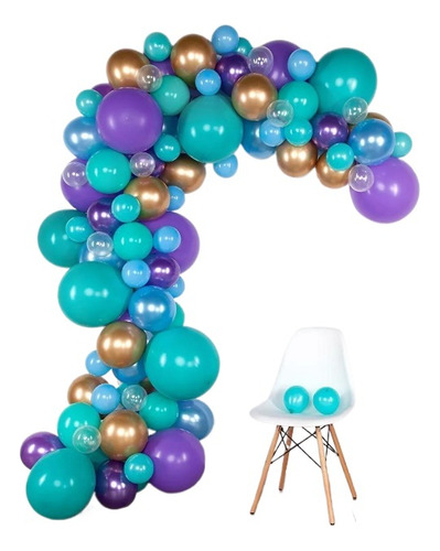 Arco Organico Globos Agua Marina Tendencia  Morado Dorado