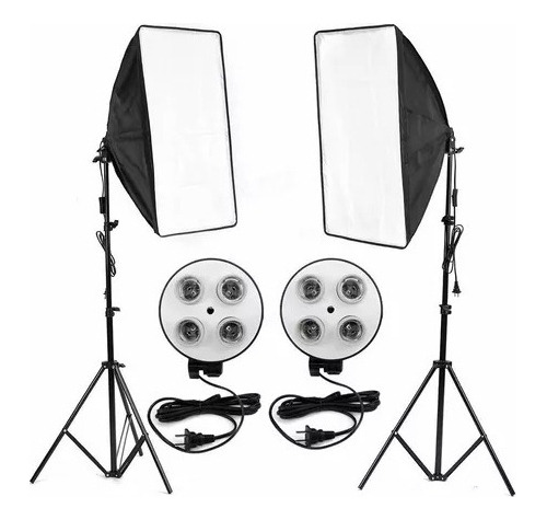 Kit 2 Softbox Soquete E27 Quadruplo 50 X 70 + Tripé 2m Soft