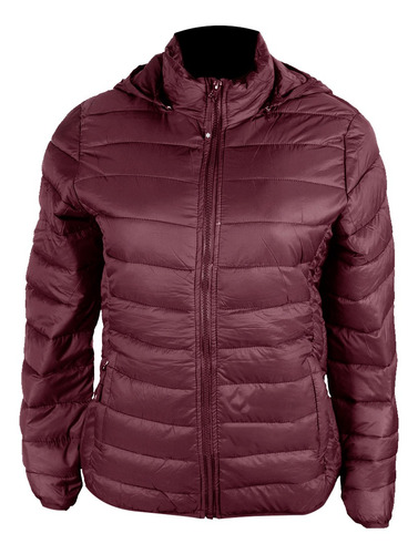 Campera Inflada Dama Capucha Desmontable Bordeaux