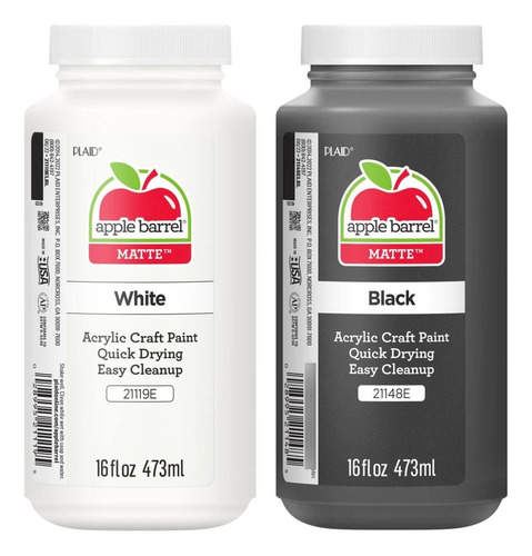 Set De 2 Colores Pintura Acrilica 16 Oz Apple Barrel Color Blanco Y Negro