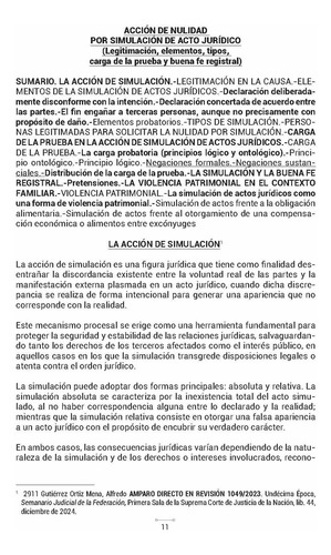 Acción De Nulidad Por Simulación De Acto Jurídico (legitimación, Elementos, Tipos, Carga De La Prueba Y Buena Fe Registral)