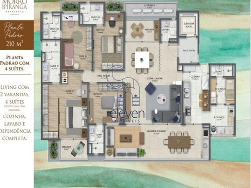 Imagem 13 de 20 de Apartamento Residencial Para Venda Morro Ipiranga Residence Barra, Salvador 4 Dormitórios Sendo 4 Suítes, 2 Salas, 5 Banheiros, 3 Vagas 210,00 M² Útil - Ag010 - 69917529