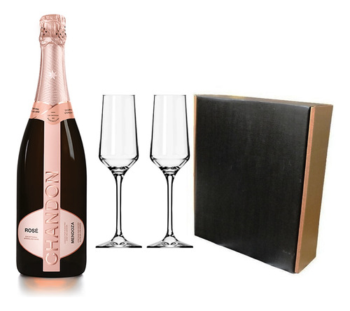 Estuche Chandon Rosé 750ml + 2 Copas Espumante