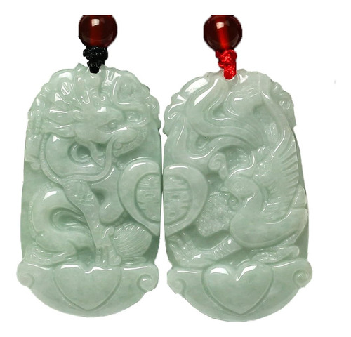 C1lintpure Natural Jadeite Jade Dragon Phoenix Love Par