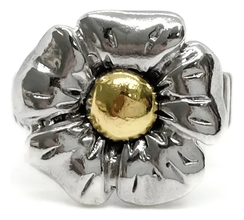 Anillo Flor Pampa Plata Y Oro T17