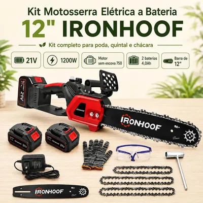 Motosserra a Bateria Ironhoof Profissional 21V com 2 Baterias e Corrente de 12"