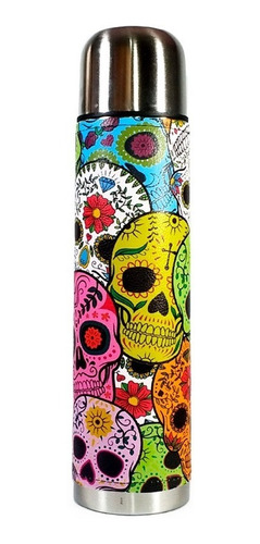 Imagen 2 de 3 de Termo Acero Inoxidable 1 L Y Mate Aluminio Madera Calaveras